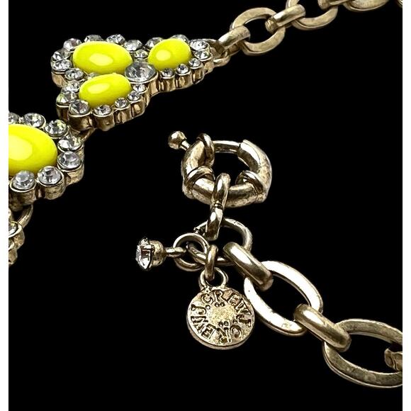 J Crew Necklace Yellow Bead Flowers Clear Rhinestones Gold Tone Chain Sparkle - Picture 6 of 11